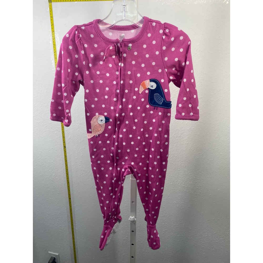 Just One You Carters Baby Girls Pink Polka‎ Dot Toucan Bird Footed Sleeper 12M